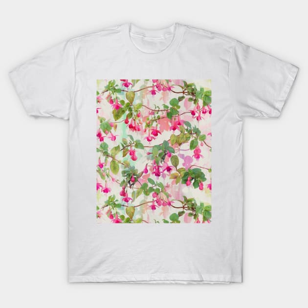 Rainbow Fuchsia Floral Pattern T-Shirt by micklyn